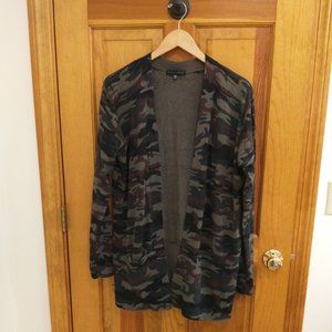 Sanctuary Olive/Brown/Black Camo Cotton/Nylon Open-Front V-Long Cardigan, size M